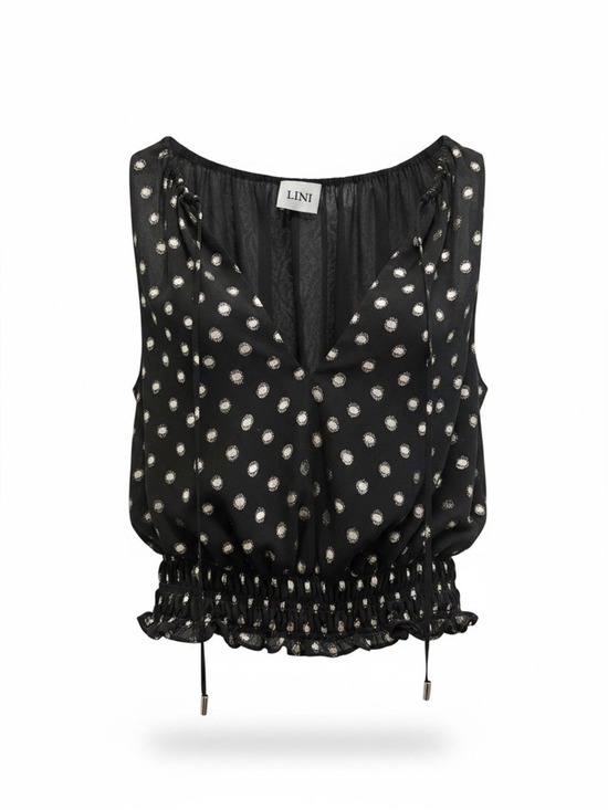 LINI Tops - LINI Black V-Neck Polka Dot Sleeveless Top